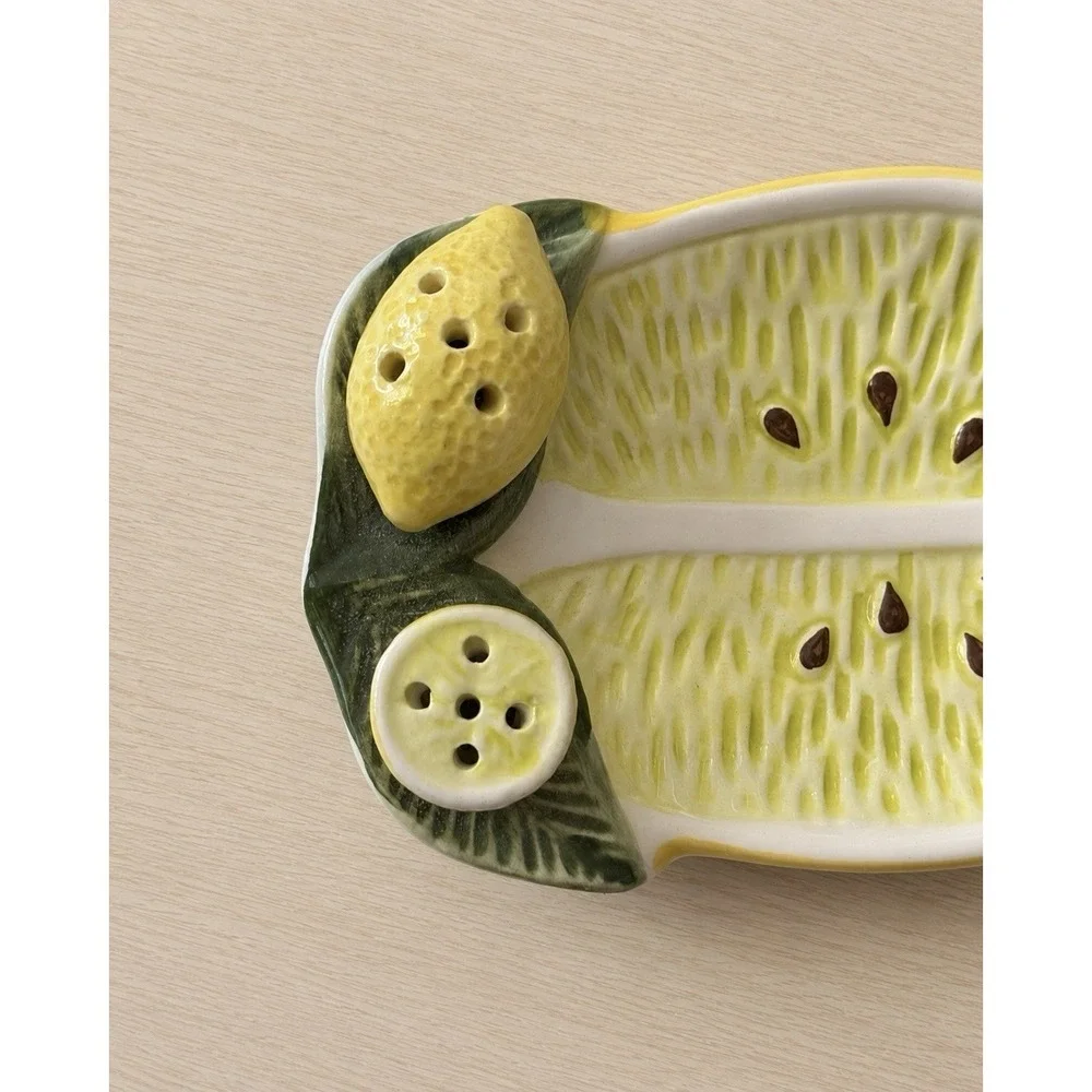 Italian Majolica Lemon Lime Serving Dish Plate Ravello Italy Citrus Decor